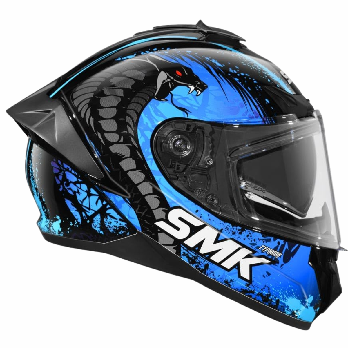SMK Typhoon Reptile GL255 Gloss Black Blue Helmet - SMK