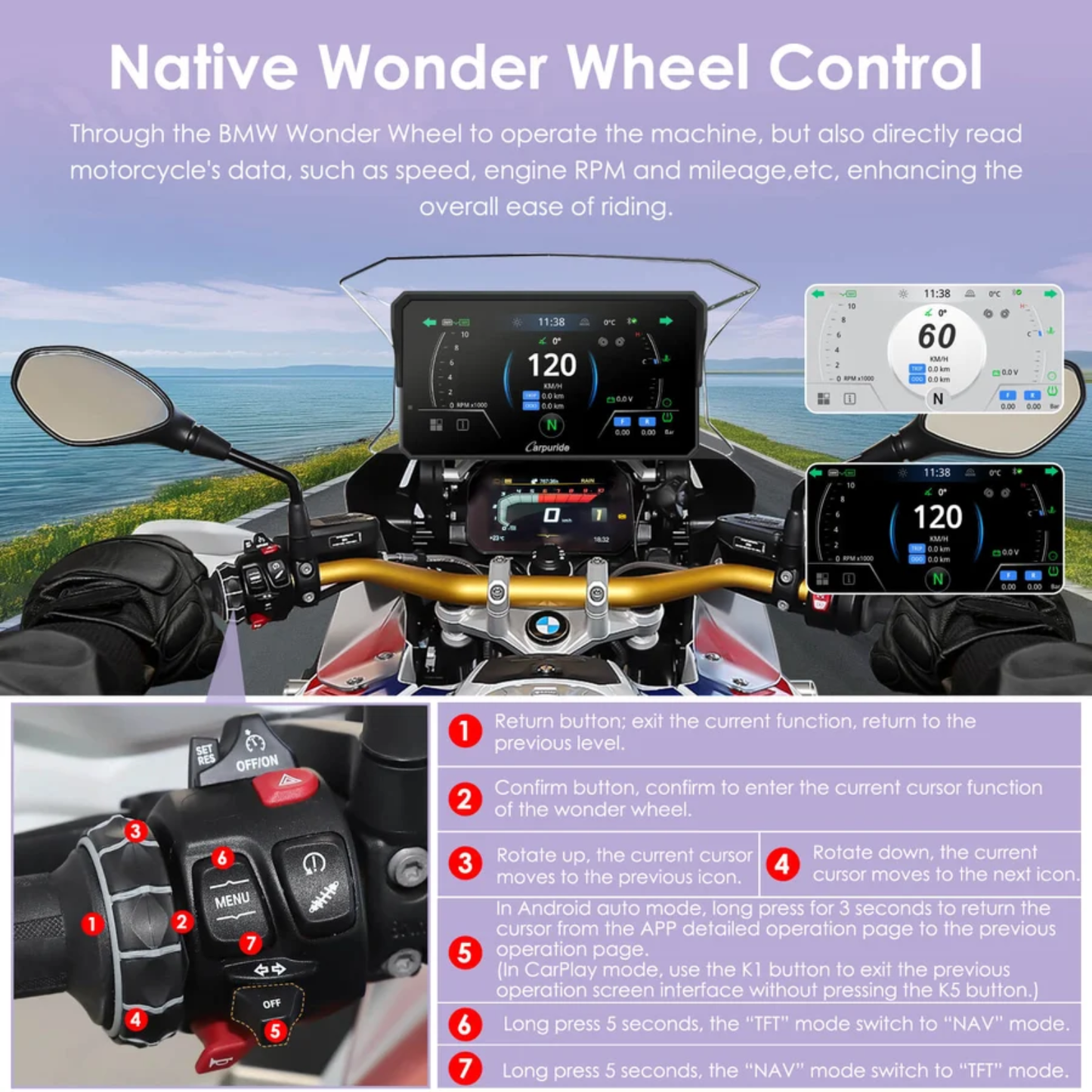 Carpuride W602BS 6-Inch BMW Motorcycle Stereo