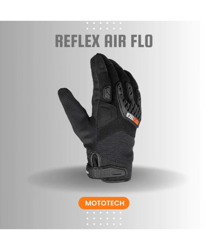 Mototech Reflex Air Flo Dual Sport Motorcycle Riding Gloves - Black