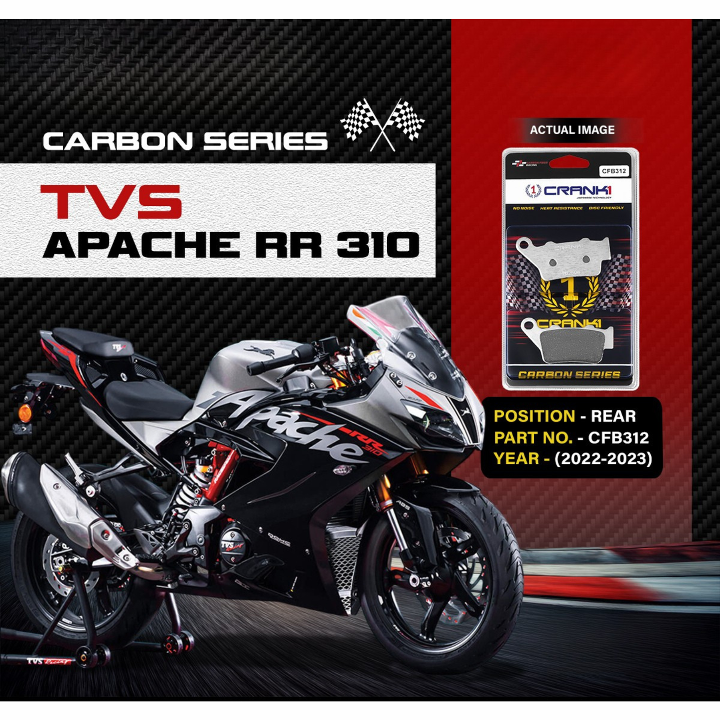 Crank1 Carbon Brake Pads for TVS Apache RR310 (2022-2023)
