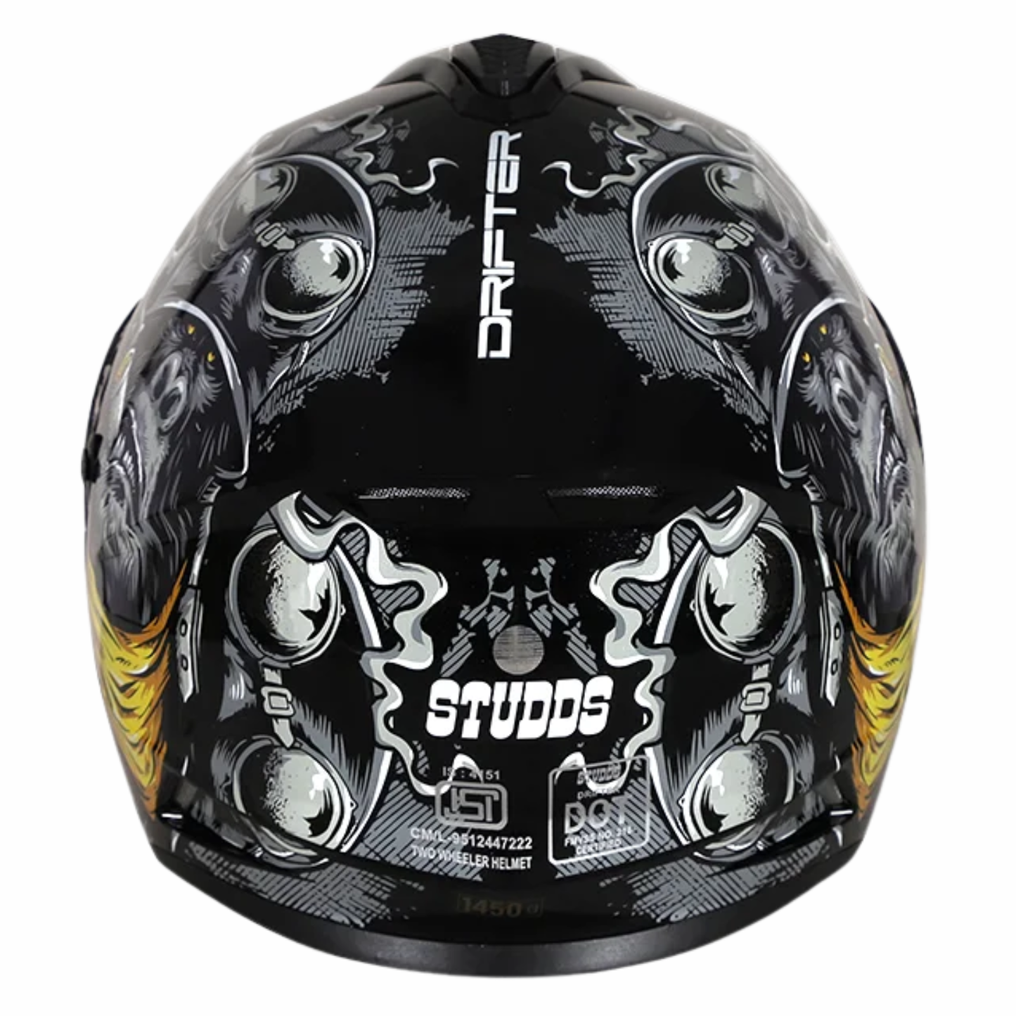 Studds Drifter D3 Rampage Decor Graphics Helmet - Matt Black Yellow N5