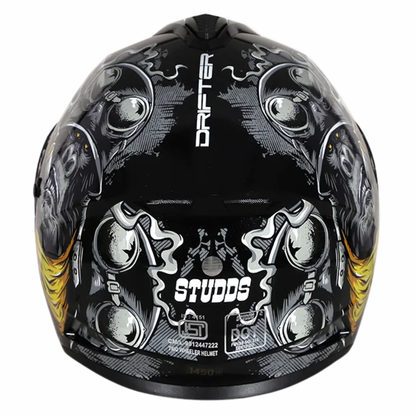 Studds Drifter D3 Rampage Decor Graphics Helmet - Matt Black Yellow N5