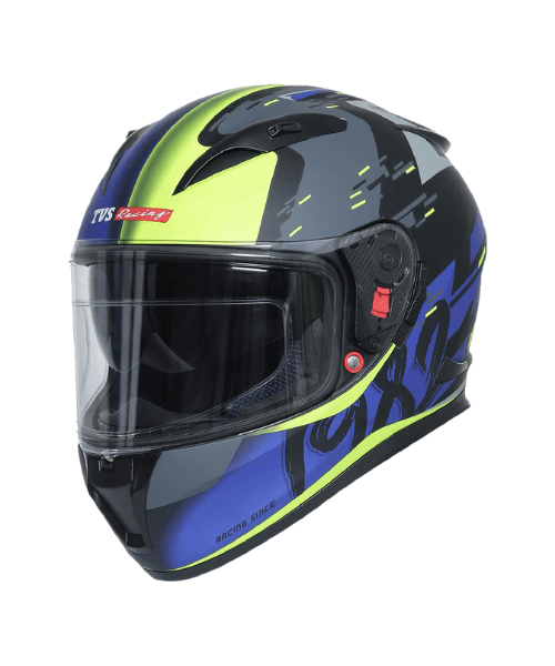 TVS Racing Matt Helmet - Blue & Neon Double Visor