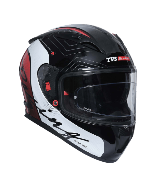 TVS Racing Matt Helmet - Red & White Single Visor