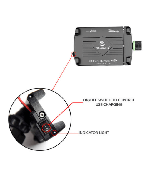 Yellowfin Claw-Grip 2.5 A USB Mobile Holder with Charger for Bikes / Scooters - M6 Black