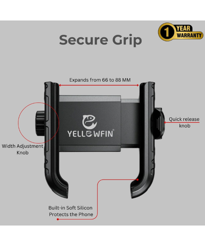 Yellowfin Quick Release Jaw Grip Mobile Phone Mount Holder with 360¬? Rotation for Handlebar - BKW-1