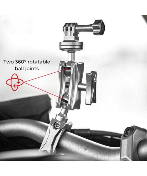 Yellowfin Action Camera Aluminium Alloy Metal Pro Long Mount for GoPro 360 Rotatable Silver - Handlebar Pro Mount-1-1