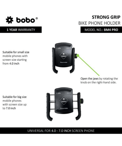 BOBO BM4 PRO Jaw-Grip Bike Phone Holder with Vibration Controller Motorcycle Mobile Mount - Black