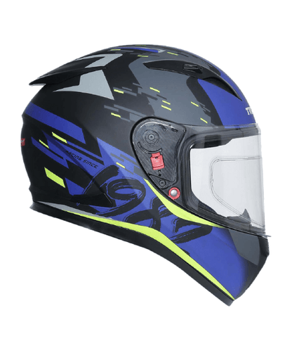 TVS Racing Matt Helmet - Blue & Neon - Single Visor