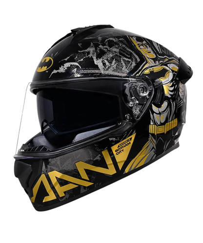 Studds Drifter Batman Edition Graphics Metallic Foil Helmet - Gloss Black Gold Grey N4