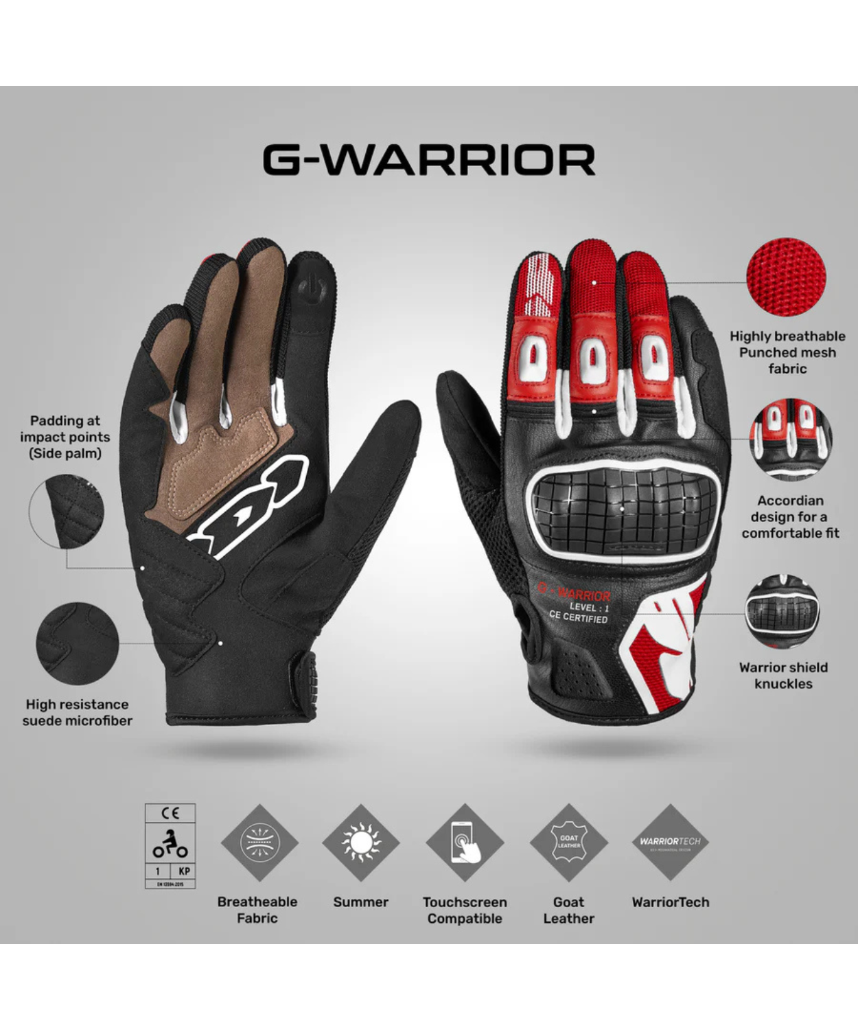 Spidi G Warrior Riding Gloves - Black Red