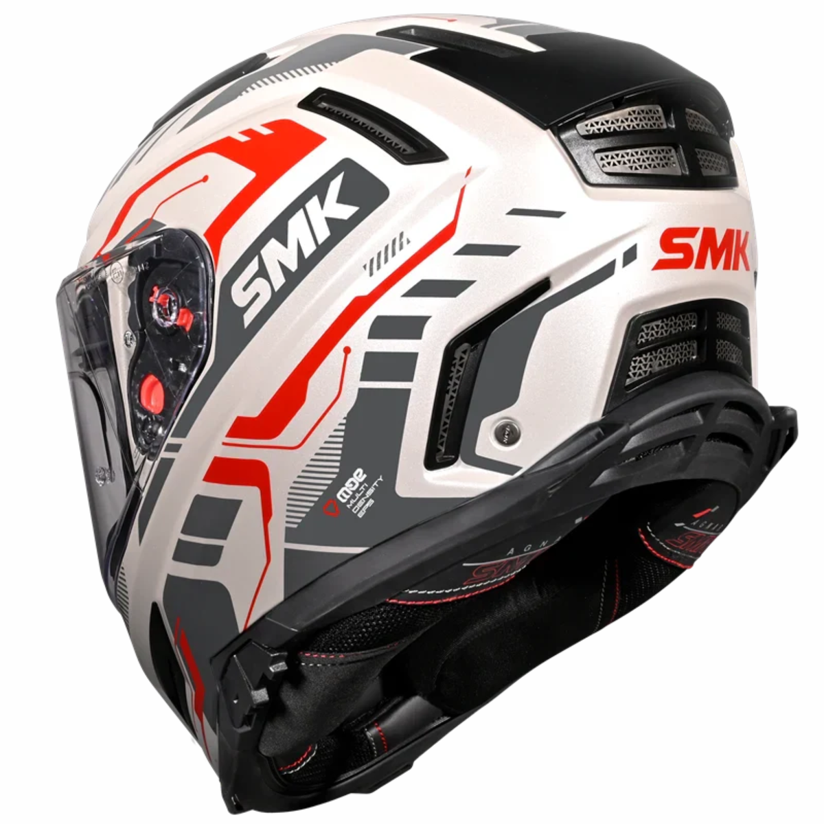 SMK Agnar Tektron GRPS GL163 Full Face Helmet - Gloss Grey White Red - SMK