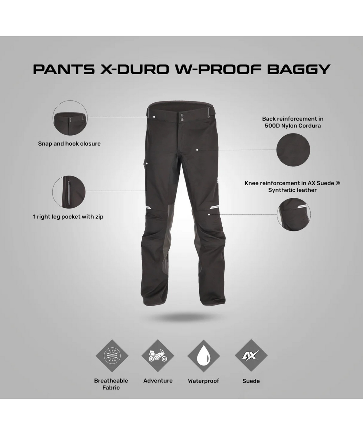 Acerbis X-Duro Water Proof Baggy Riding Pants - Black - Acerbis