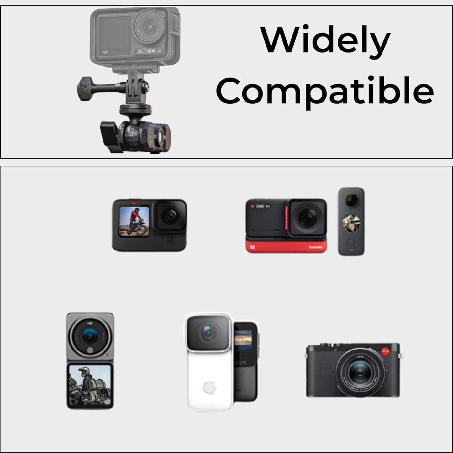 Motowolf Action Camera Handlebar Mount with 360° Dual Ball Head