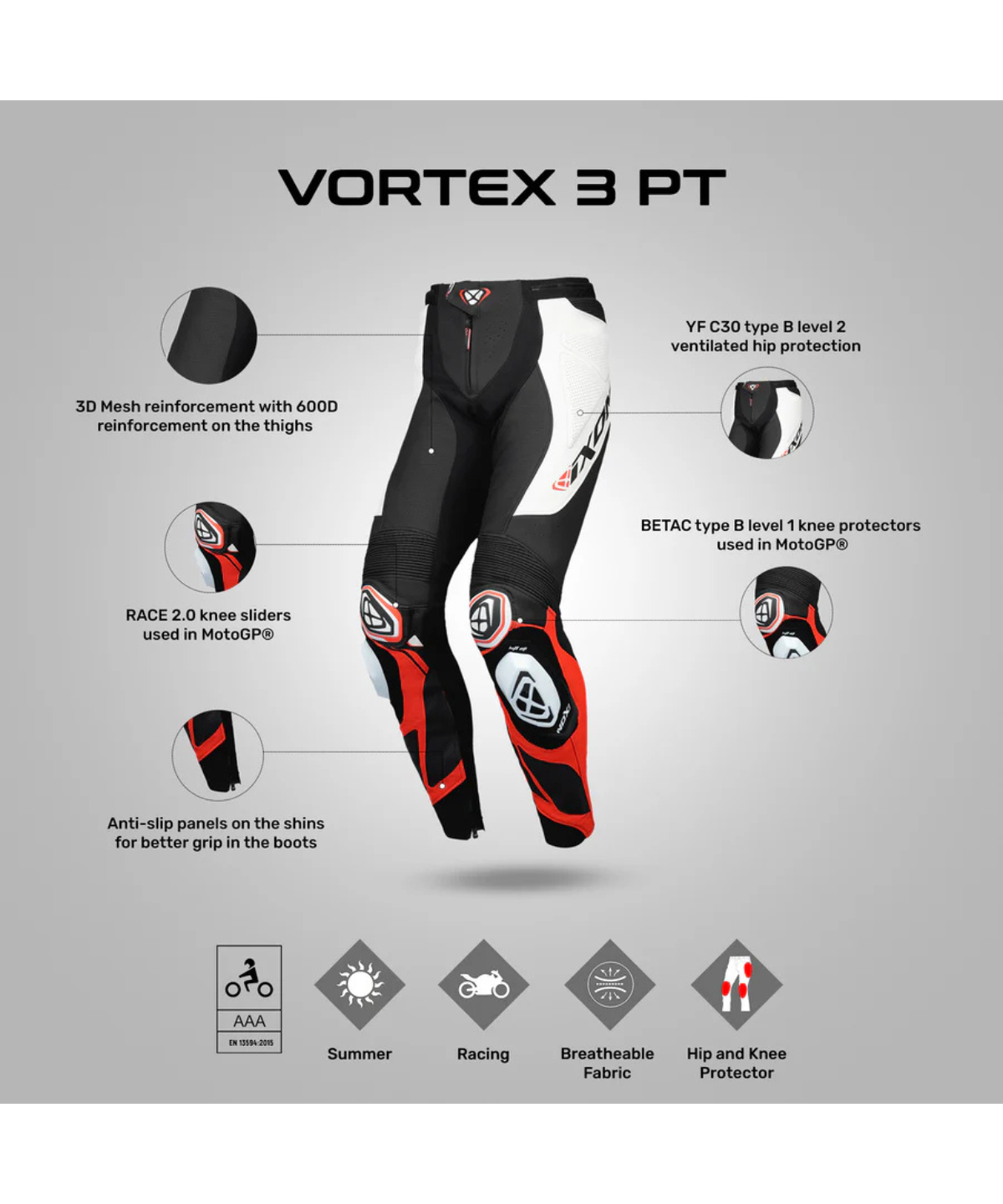 Ixon Vortex 3 PT Riding Pant - Black White Red - Ixon
