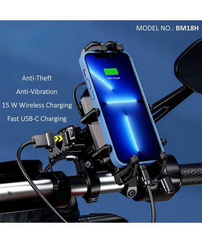 BOBO BM18H Pro Bike Handlebar Anti-Vibration with Fast 15W Wireless Charger & USB-C Charging Module
