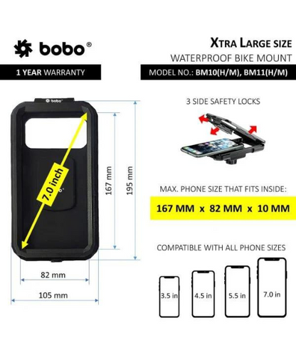 BOBO Fully Waterproof Bike / Cycle Phone Holder Motorcycle Mobile Mount - Black - BM10