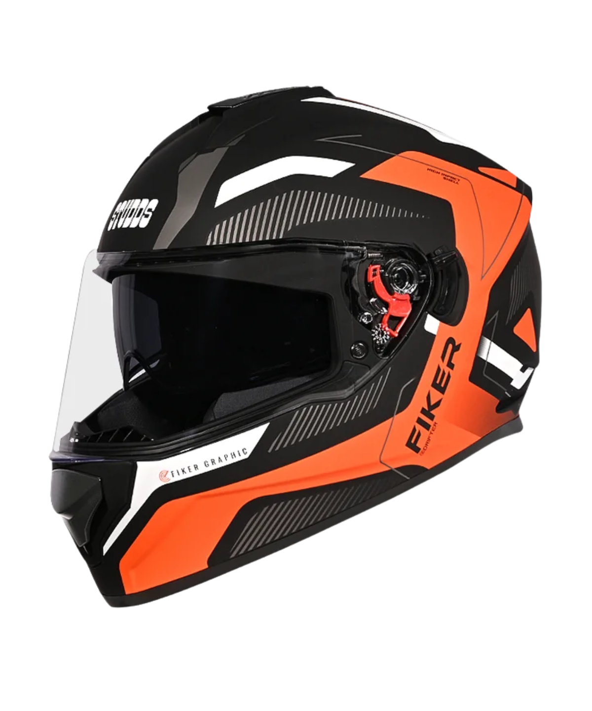 Studds Drifter D5 Fiker Decor Graphics Helmet - Matt Black Orange N10 - Studds