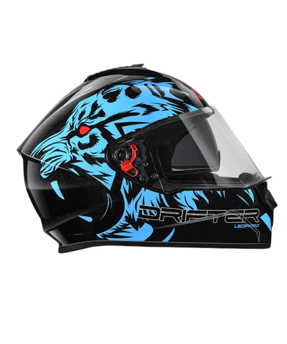 Studds Drifter D2 Leopard Decor Graphics Helmet - Gloss Black Blue N1