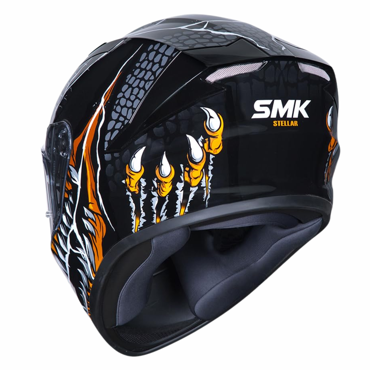 SMK Stellar Sports Taotei GL267 Helmet - Gloss Black Grey Orange - SMK