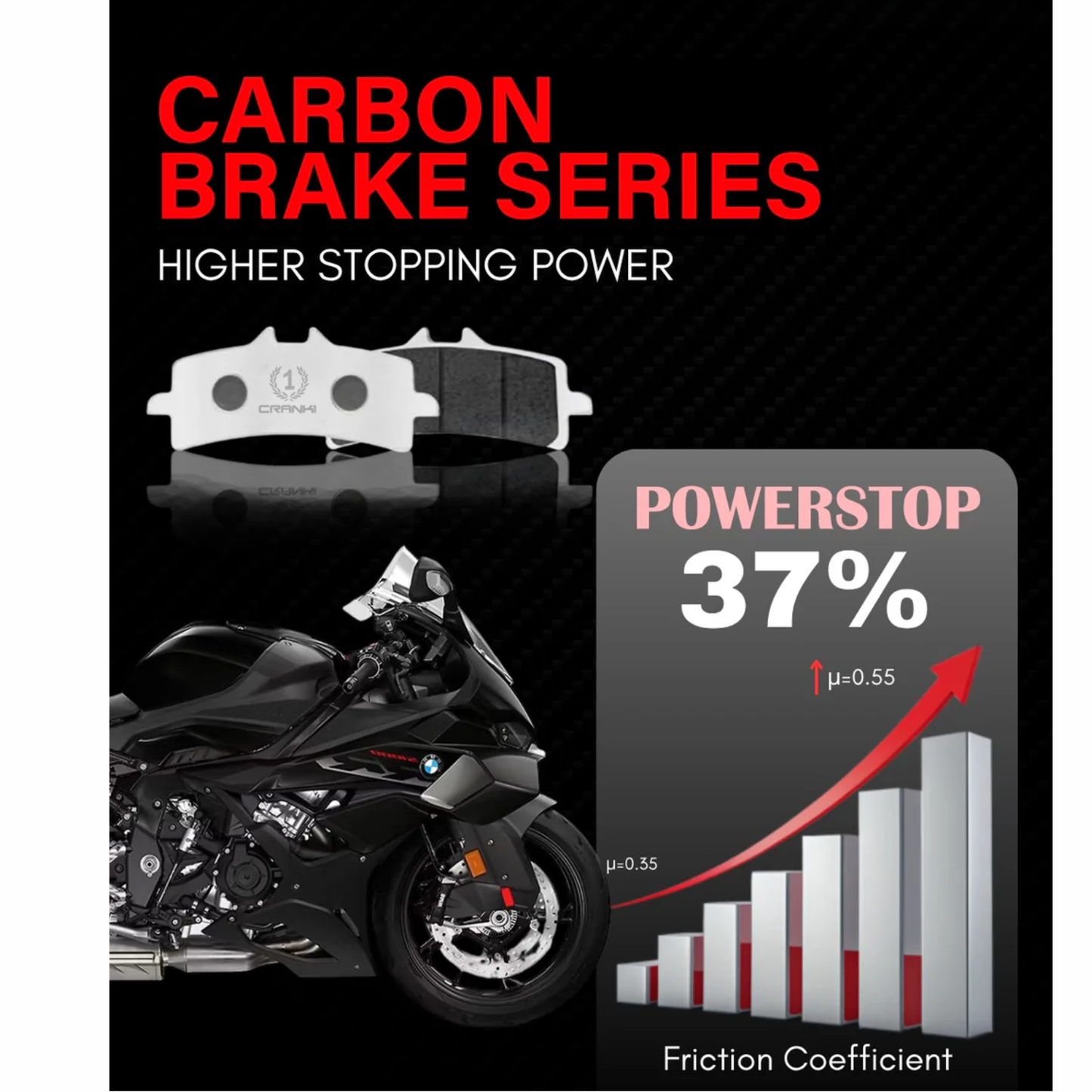Crank1 Carbon Brake Pads for Zontes 350T Adventure (2023 Onwards)