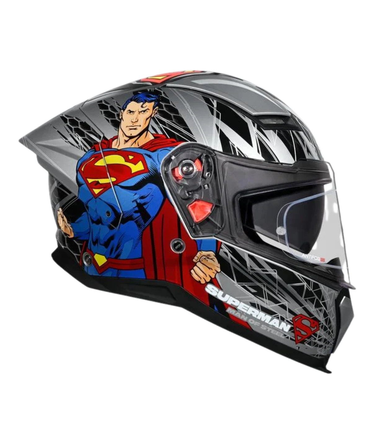 Studds Helios Superman Edition Graphics Helmet - Gloss Silver Blue N1 - Studds