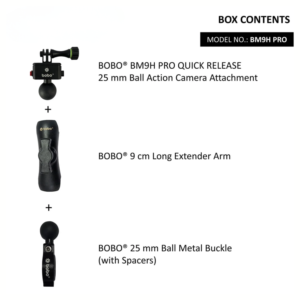 BOBO Quick Release Action Camera Mount - Black - BM9H PRO - BOBO