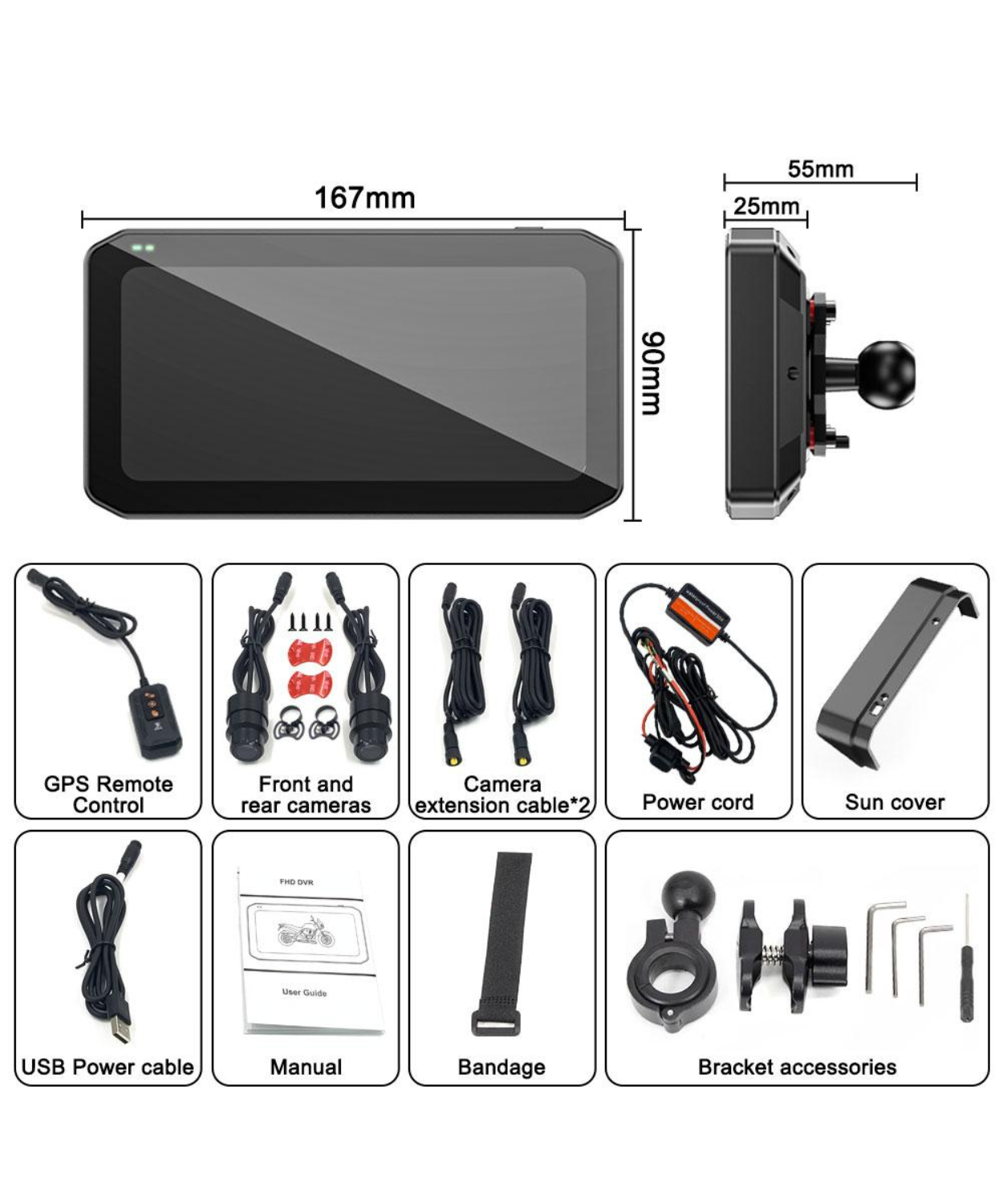 AR Moto Motorcycle GPS CarPlay Android Auto 6.2 inch Screen with Dual Dash Cam, TPMS, Remote & Blind Spot Detection