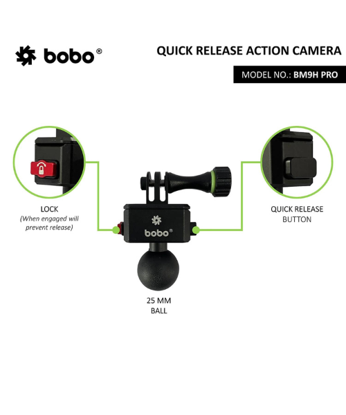 BOBO Quick Release Action Camera Mount - Black - BM9H PRO