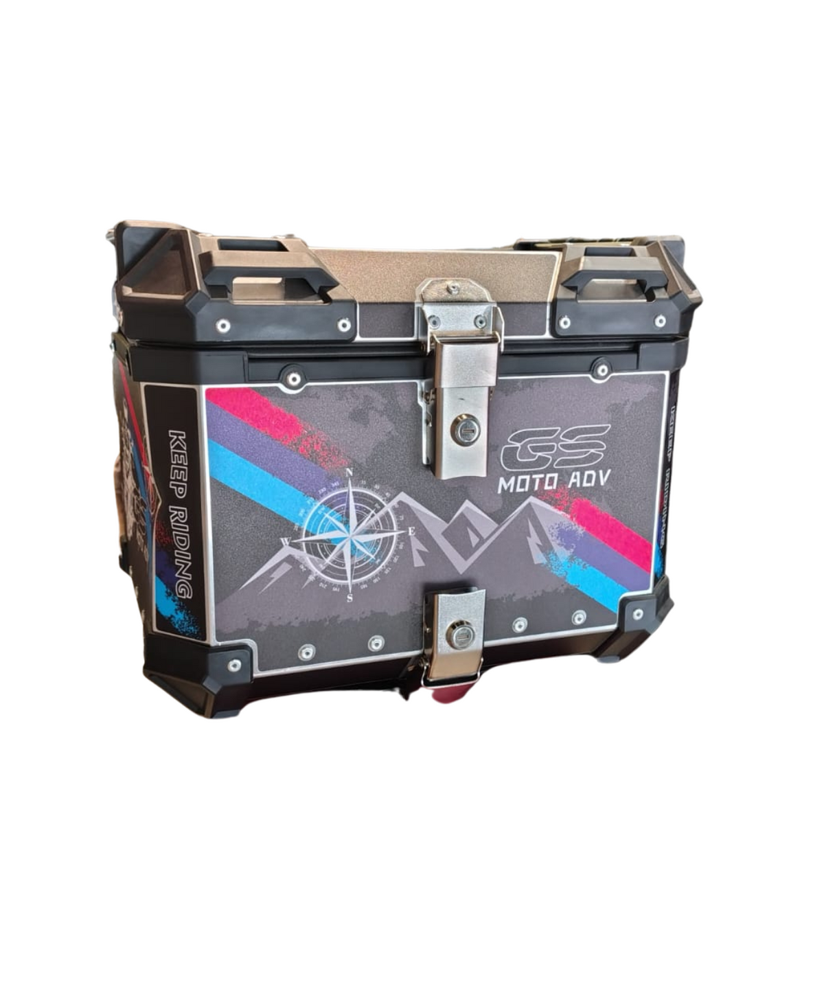 Moto Arch Aluminium Top Box 45L with Backrest - Black GS Graphics (Open Box) - Moto Arch
