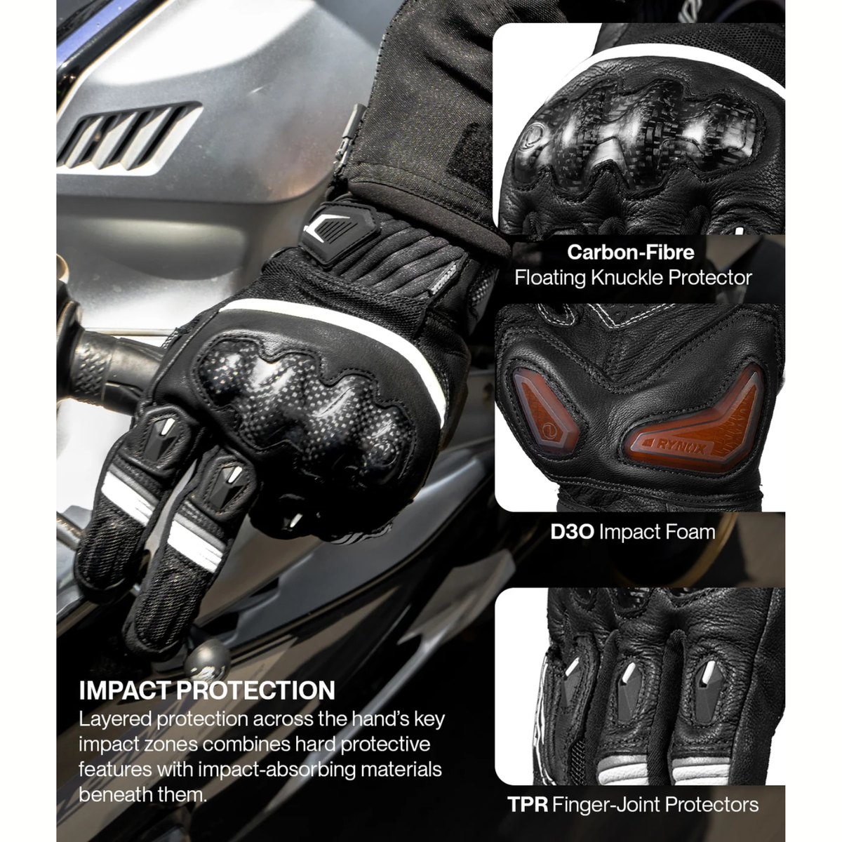 Rynox Tornado Pro 5 Riding Gloves - Black White - Rynox