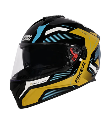 Studds Drifter D5 Fiker Decor Graphics Helmet - Gloss Black Golden N12