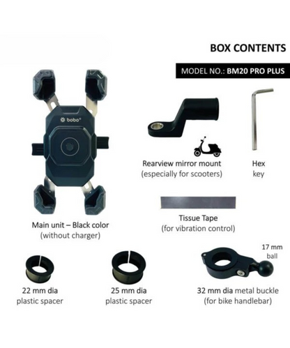 BOBO BM20 Pro Plus Bike Phone Holder Four Corners Secure Grip with Vibration Damper