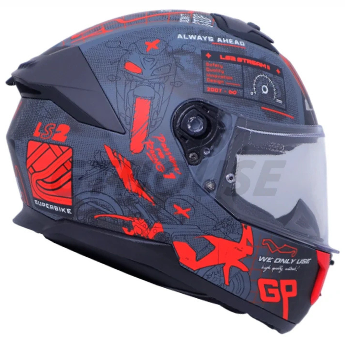 LS2 FF320 Stream II GP Full Face Helmet - Matt Grey Red - LS2