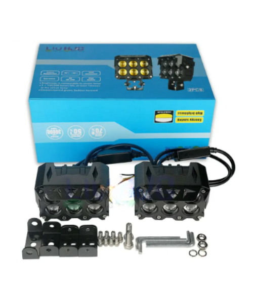 HJG Mega Drive 6 Lens Dual Color Yellow White LED Fog Light - Pair - HJG