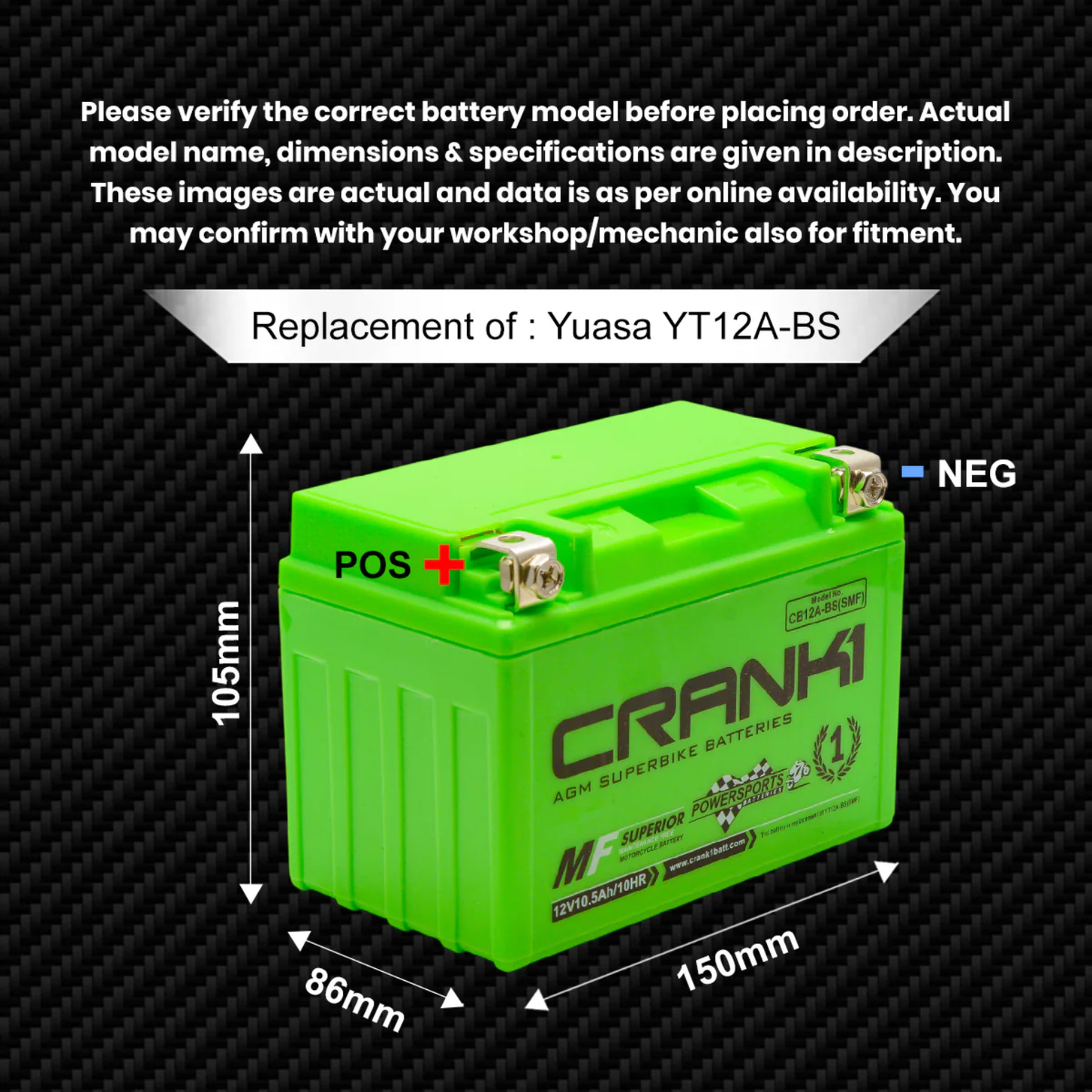 Crank1 Battery For Kawasaki Versys 1100 (2024 Onwards) - CB12A-BS