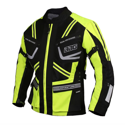 BBG Indiana Adventure Riding Jacket with Chest Guard and Rain Liner - Neon
