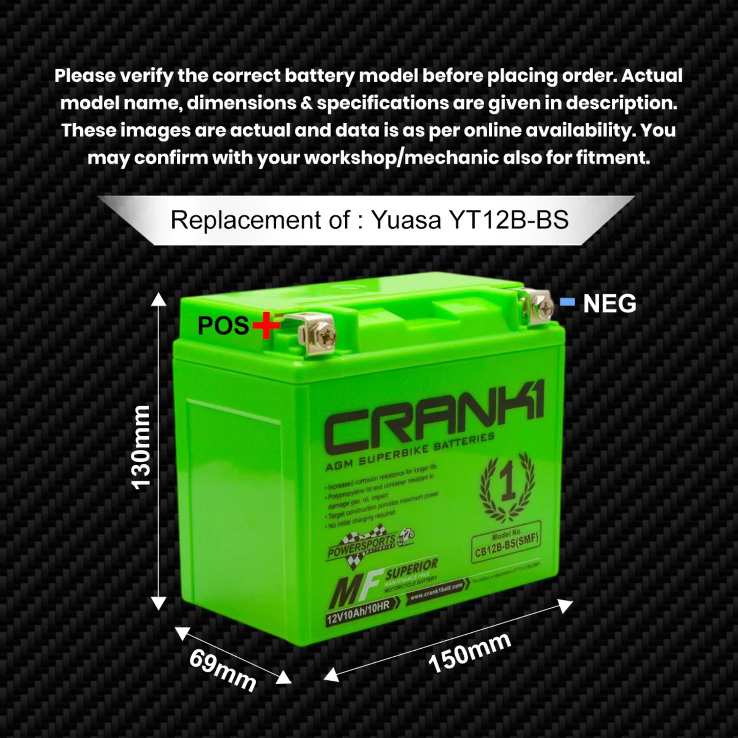 Crank1 Ducati Monster 795 (2012-2025) Battery - CB12B-BS