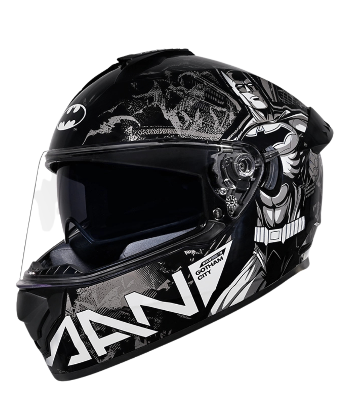 Studds Drifter Batman Edition Graphics Metallic Foil Helmet - Gloss Black Silver Grey N4 - Studds