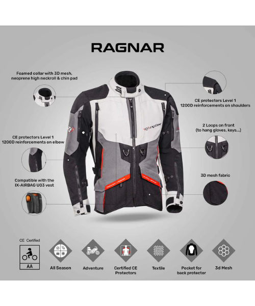 Ixon Ragnar Riding Jacket - Black Grey Red