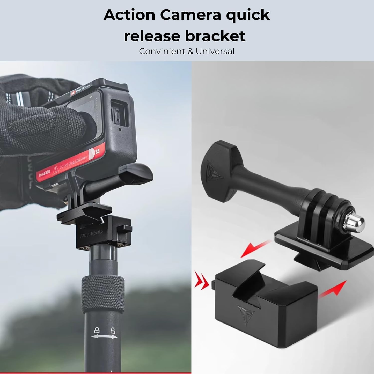 Motowolf Action Camera Quick Release Adapter with 1/4 Inch Screw