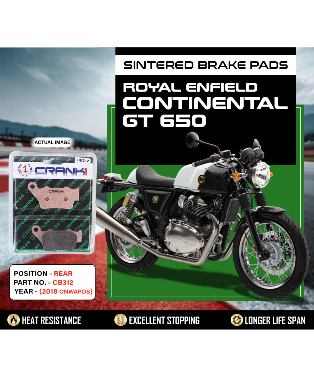 Crank1 Royal Enfield Continental GT 650 (2018 Onwards) Sintered Brake Pads