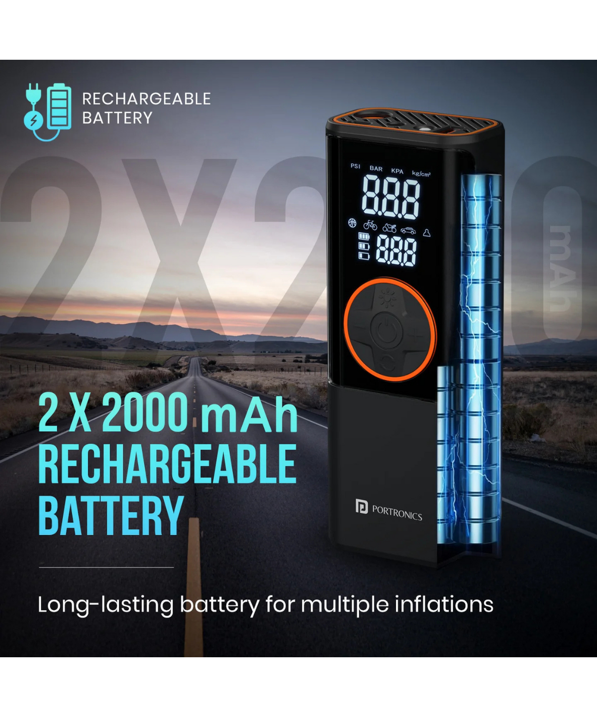 Portronics Vayu 4.0 Portable Tyre Inflator - Portronics