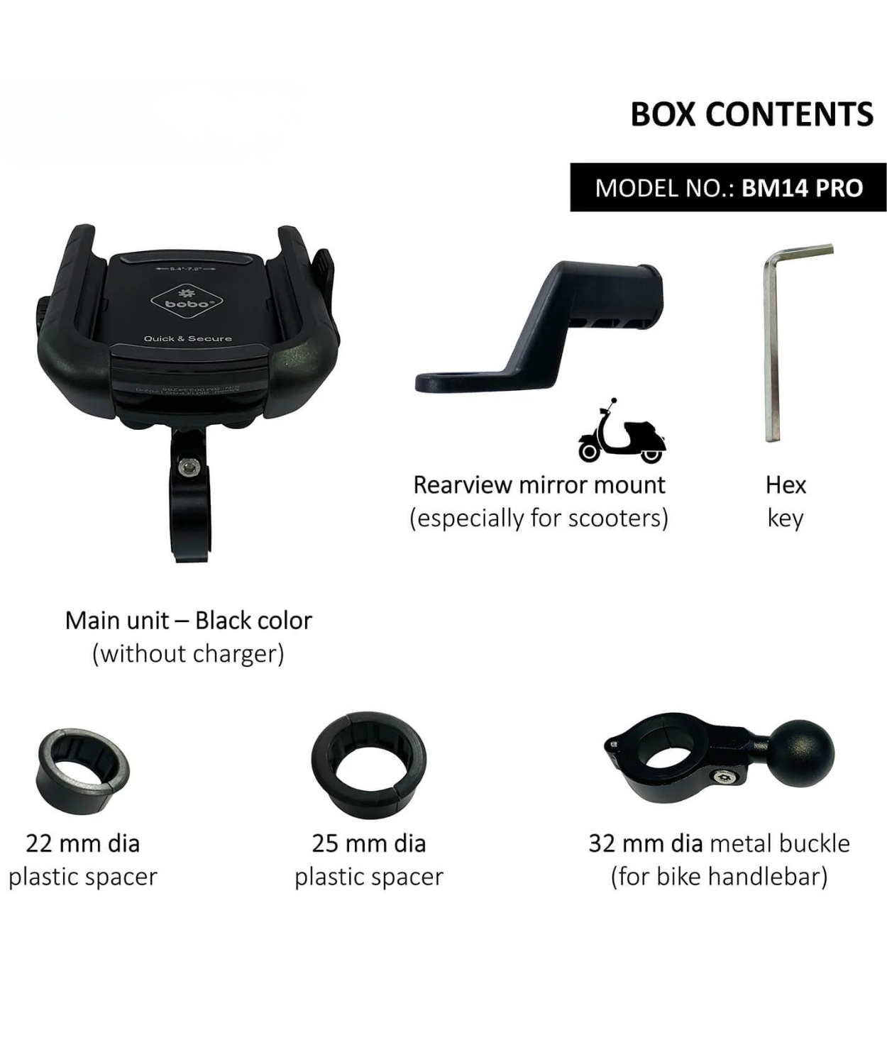 BOBO BM14 Pro X Motorcycle Mobile Mount with Quick Relesase and Pro X Vibration Controller