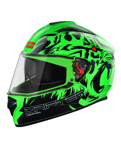 Studds Drifter D2 Leopard Decor Graphics Helmet - Gloss Green Black N9