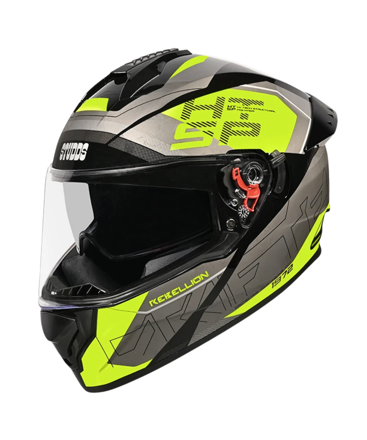 Studds Drifter D6 Rebellion Decor Graphics Helmet - Gloss Fluorescent Yellow N5 - Studds
