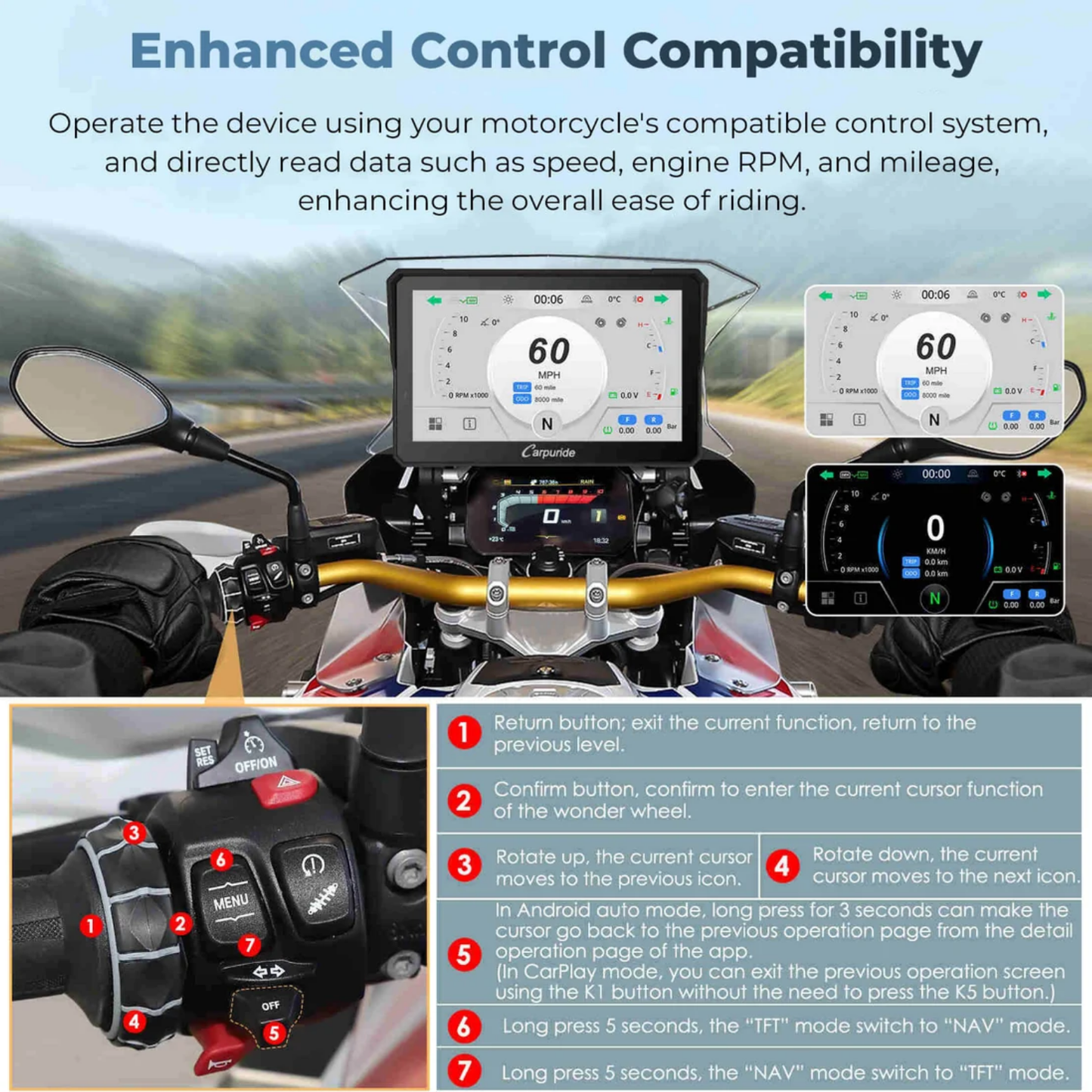 Carpuride W702BS BMW Motorcycle CarPlay with OEM Controller Integration