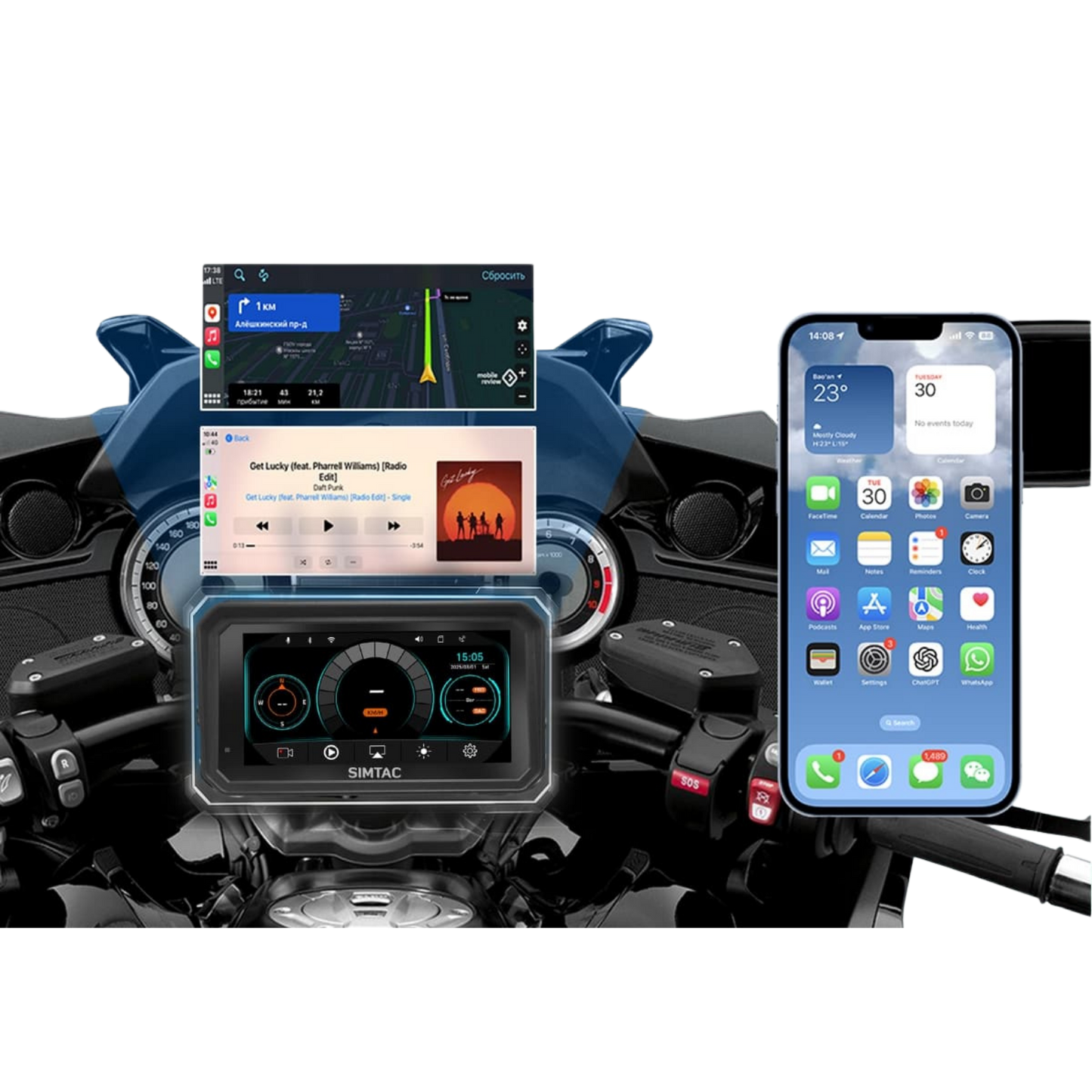 Simtac M8DT Detachable Motorcycle Navigation 6.0 Inch IPS Screen
