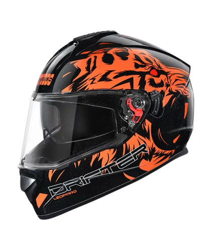 Studds Drifter D2 Leopard Decor Graphics Helmet - Gloss Black Orange N10
