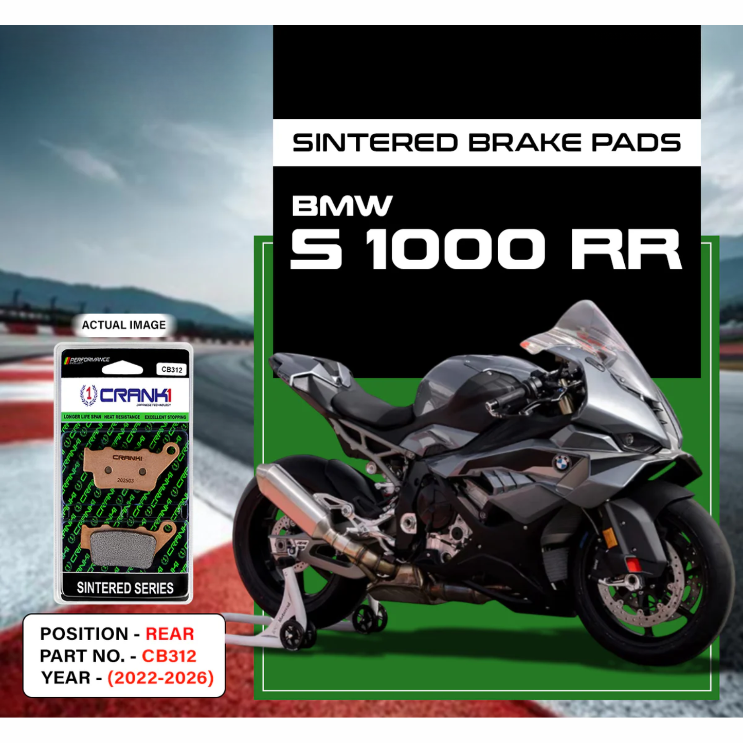 Crank1 Fully Sintered H2 Series Brake Pads for BMW S1000 RR (2022-2026)